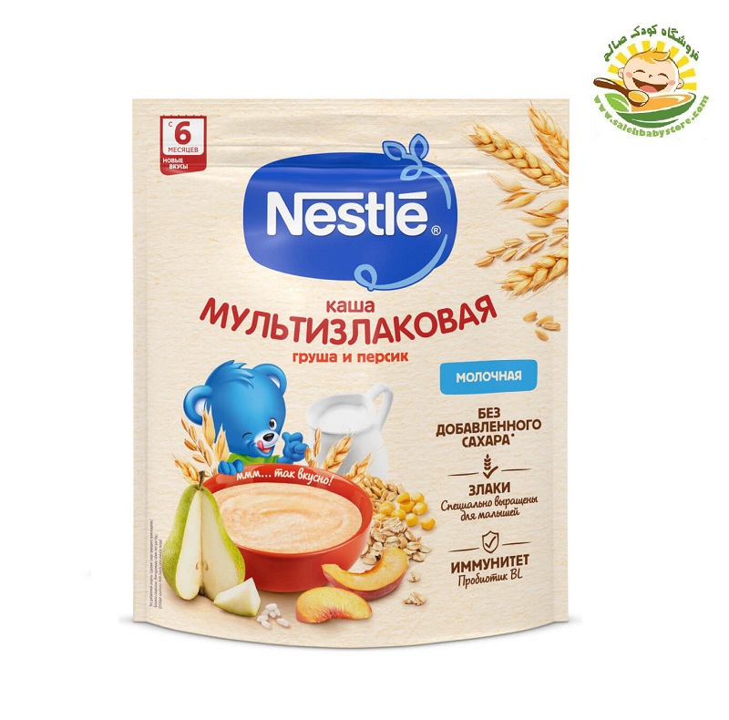 سرلاک با شیر چند غله با گلابی و هلو نستله Nestle روسی